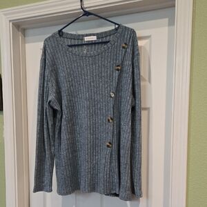 Blue/Gray Ribbed Sweater with Button Accents, XXL, NWT